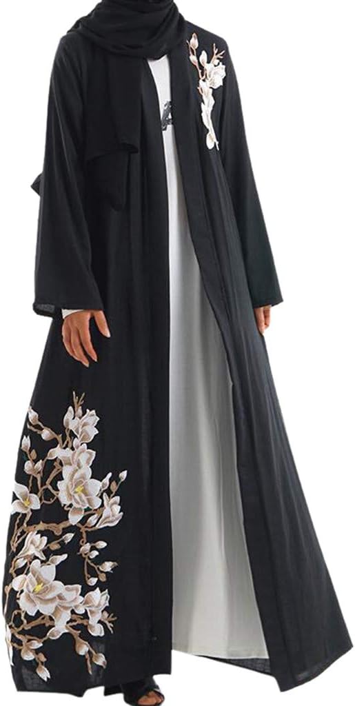 Ramadan Womens Muslim Kaftan Abaya Elegant Muslim Dress Cardigan Robe Turkish Hijab Islamic Prayer Clothing Long Sleeve Robe Gown (XXL, Black)