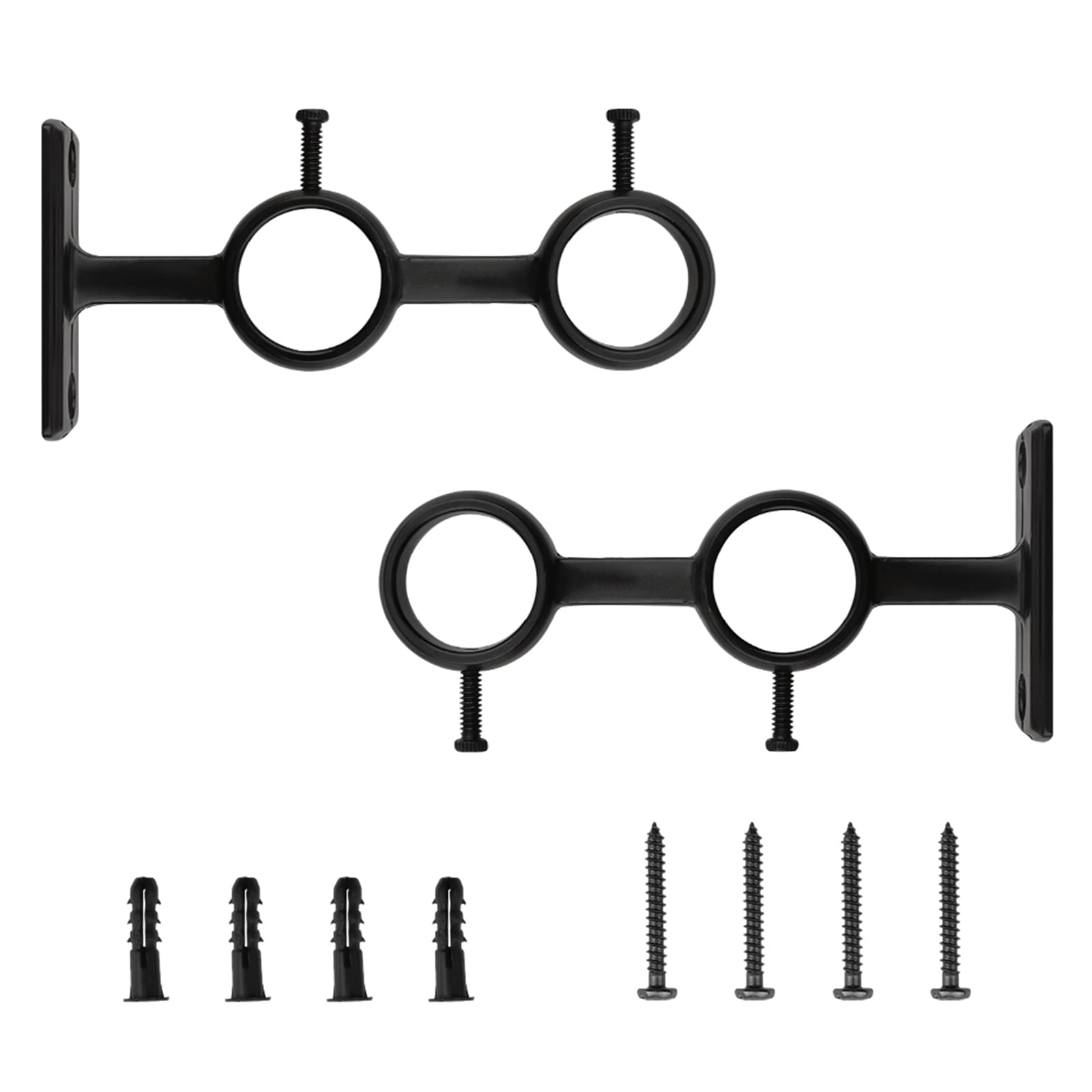 INCREWAY 2pcs Black Aluminium Adjustable Double Curtain Rod Brackets for Diameter Below 1"