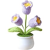 Eluckya Crochet Flowers Artificial,Small Potted Knitted Orchid of The Bell Flowers for Car Dashboard, Cute Car Crochet Center Console Decoration,Handmade Traditional Home Decoratio(Purple)
