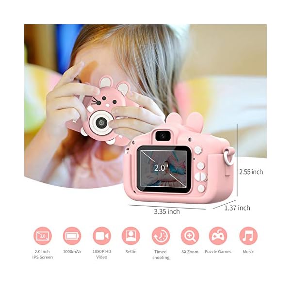 Kids-Camera-with-Silicone-Case-200MP-Rechargeable-Kids-Digital-Dual-Camera-with-20-Inch-IPS-Screen-1080P-Video-Camcorder-32GB-SD-Card-Selfie-Childrens-Camera-Toy-for-Boys-Girls-Age-3-12-Pink Kids Camera with Silicone Case, 20.0MP Rechargeable Kids Digital Dual Camera with 2.0 Inch IPS Screen 1080P Video…