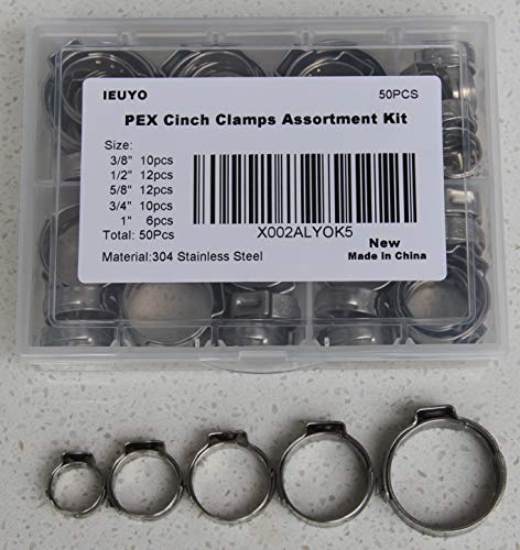 IEUYO PEX Pinch Clamps PEX Cinch Clamps Rings Assortment Kit for Securing Pipe Hoses 304 Stainless Steel 1/4" 5/8" 3/4" 1/2" 1" - Thumbnail 4