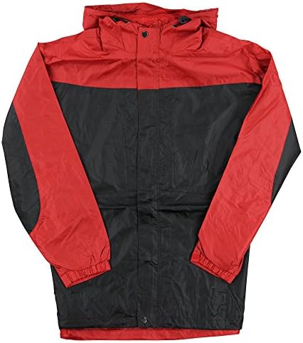 Men's 2-Tone Rip Stop Hooded Winbreaker (Red/Black, Large)