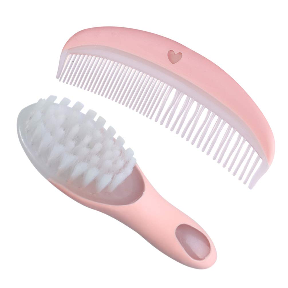 Photo 1 of 1Set Brush and Comb Soft Massage Hair Comb Kit for Newborns Anti-static Material Promotes Blood Circulation Gentle S Scalp for Boy Girl Care Pink