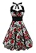 L&ZZ Women's Skull Printed Backless Swing Midi Dress Floral Print Halter Cocktail Dress Plus Size