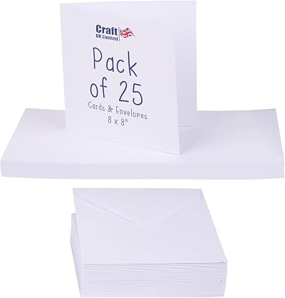 Craft UK 863 8x8 Card and Envelope Pack of 25 White 300gsm 100gsm
