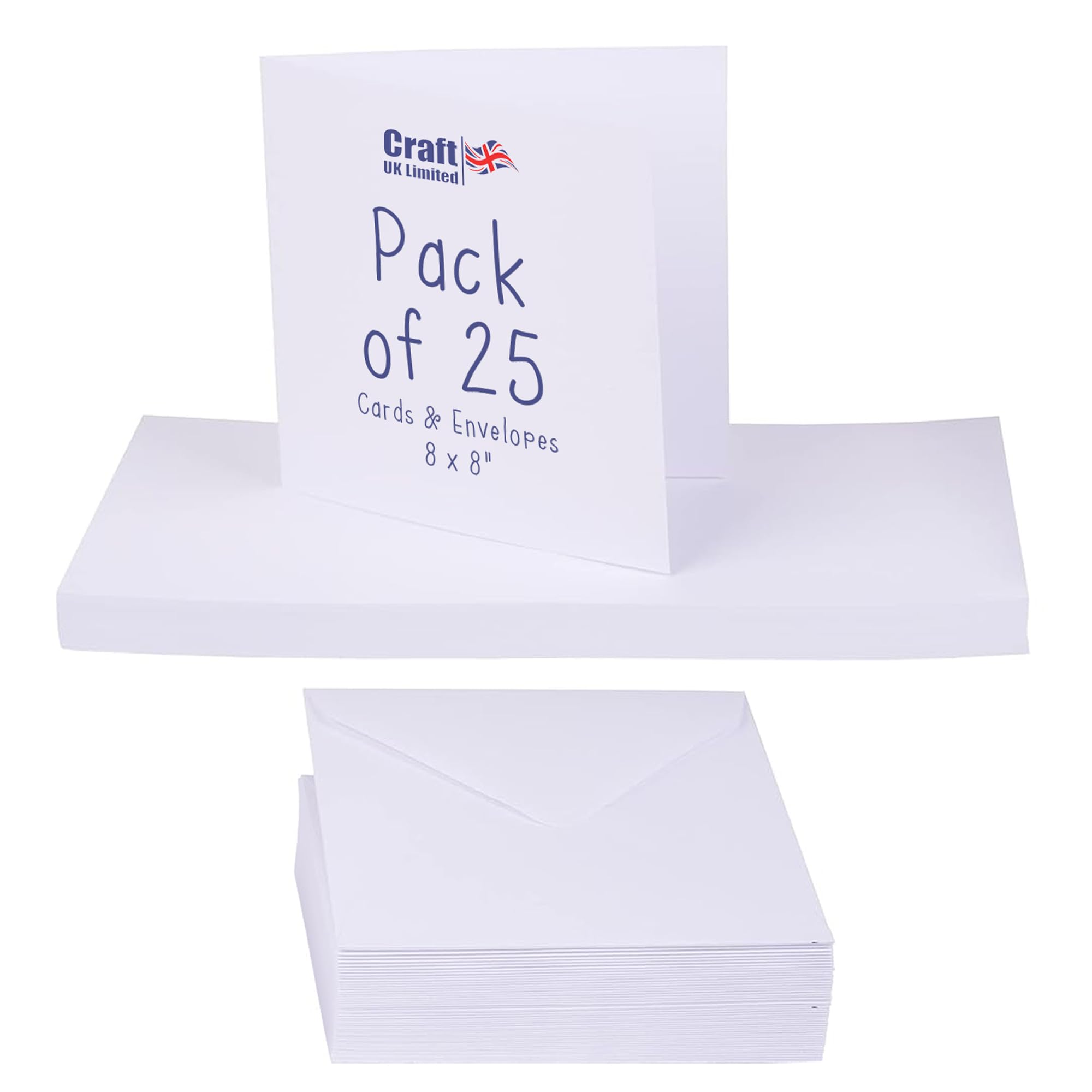 Craft UK 863 8 x 8 inch Card and Envelope pack of 25 - White,20.8 x 20.8 x 20.8 cm