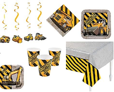 Construction Zone Birthday Baby Shower Party Supplies for 16 Guests with Hanging Decorations