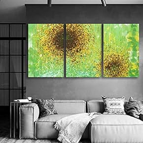 3 Plane Canvas Wall Art - Abstract Sunflower Prints for Living Room - Modern Home Art Stretched and Framed Ready to Hang - 16"x24" x 3 Panels