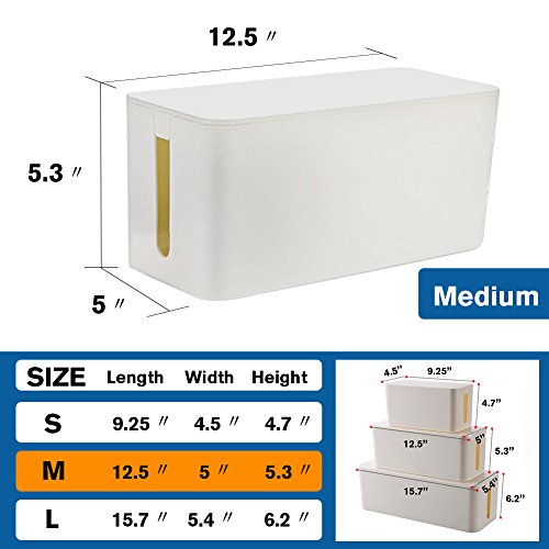 ShellKingdom Cable Management Box, Cable Organizer For Cable and Cord Management, Storage and Holder to Cover and Hide & Power Strips & Cords (White)