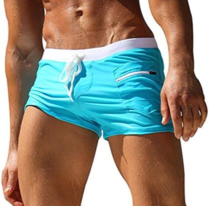 Vicheer Men's Beach Bathing Shorts Zipper Pockets Square Leg Swimsuits Solid Trunks LightBlue 2XL