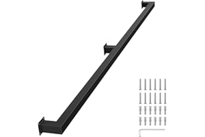 ALHROEUO Black Metal Handrail for Indoor Stairs 5 Feet – Sturdy Wall Mounted Stair Railing, 440lbs Load, Non-Slip Square Tube Hand Rails for Indoor Stairs, Industrial Pipe Stair Railing for Home & Loft