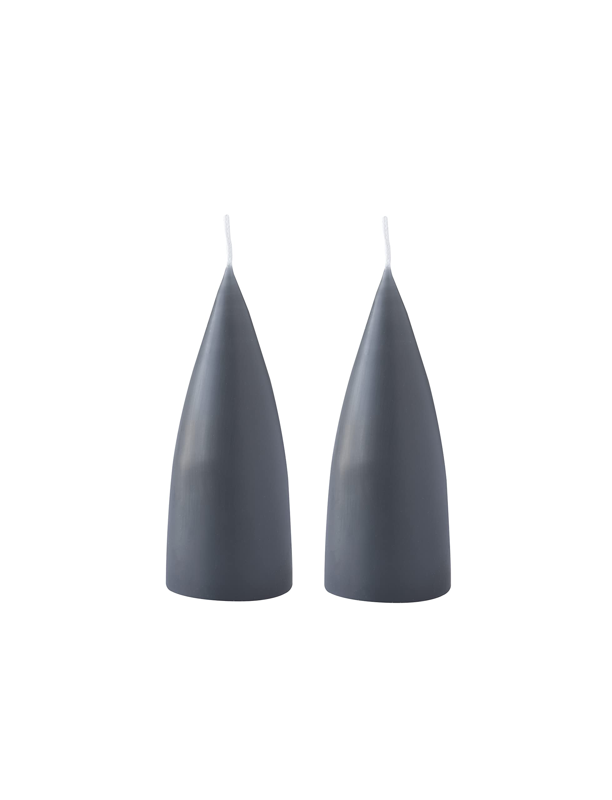 Kunstindustrien® Cone Shaped Candles, Made in Denmark, 43 colours available, Dripless & Smokeless Pillar Candles, Candles long burning 15 hours, Unscented Candle gift set 2pcs 6.5x16cm (Charcoal Grey)