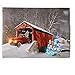 BANBERRY DESIGNS LED Wall Art - Lighted Red Truck Covered Bridge Canvas Print - Christmas Picture with LED and Fiber Optic Lights - Winter Scene Wall Art - Measures 11.75