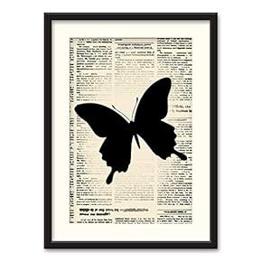 Black Paper Framed Canvas Wall Art for Living Room, Bedroom Animals or Plants Pop Up Vintage Newspaper Backgroud Canvas Prints for Home Decoration Ready to Hanging - 23x31 inches