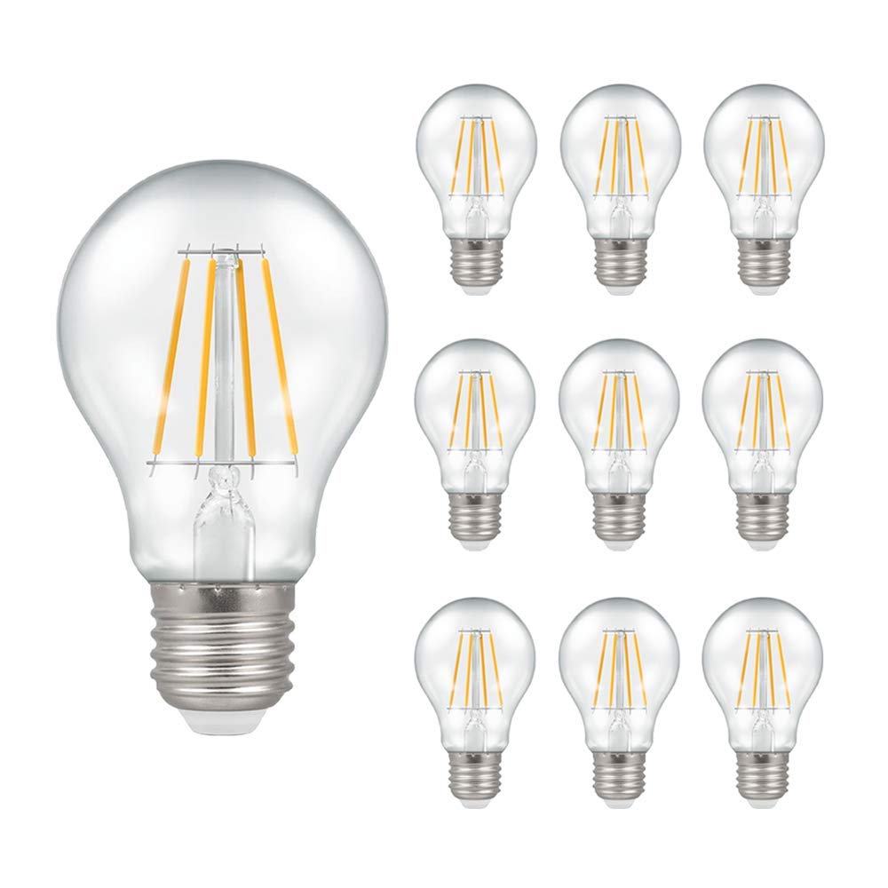 Pack of 10 x Crompton LED Dimmable Filament GLS Light Bulb Clear 7.5W E27 ES 2700K Warm White 60W Incandescent Bulb Equivalent 806 Lumens Energy Saving led Bulbs Edison Screw LED Light Bulbs