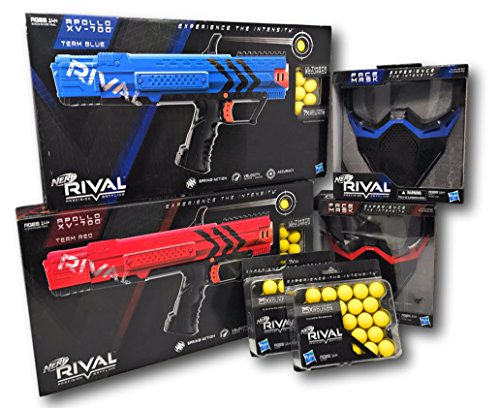 Nerf Rival Precision Battling Apollo XV-700 Red and Blue, Nerf Rival Face Mask Red and Blue, and Two Nerf Rival 25X High Impact Rounds Bundle