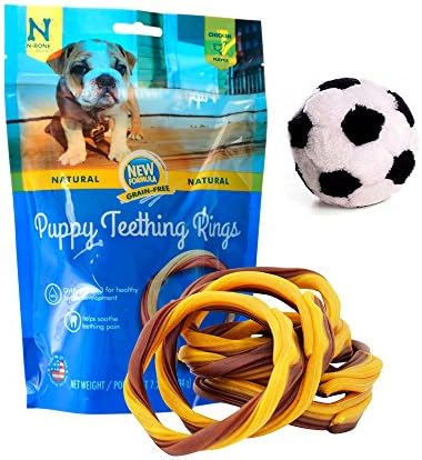 Puppy Teething Rings Starter Kit with Chew Toy, Puppy Chiken Chew Treats for Teething Puppies, Dental Grain Free Chews Treat for Puppies, Puppy Plush Ball Toy with Squeaker Included