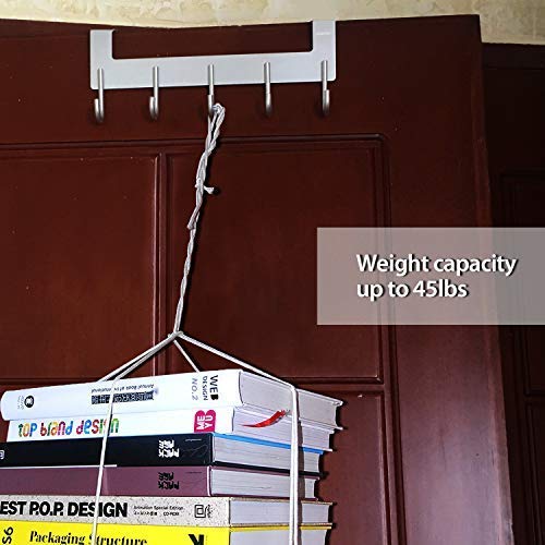ACMETOP Over The Door Hook Hanger Rack, Heavy Duty Aluminum Organizer for Storage Holder Hanging Hats, Coats, Towels, Clothes, Bags - 5 Hooks, Brush Finish (Silver) - Thumbnail 6