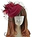 Fascinators Hair Clip Headband Pillbox Hat Bowler Feather Flower Veil Wedding Party Hat, Burgundy, One Size