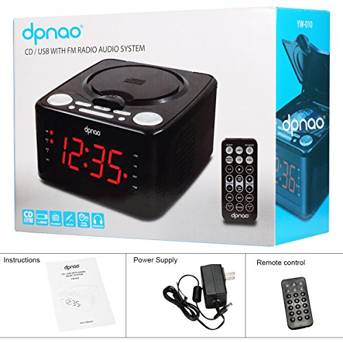 DPNAO CD Player with USB FM Radio Clock Dual Alarm Remote Headphone
