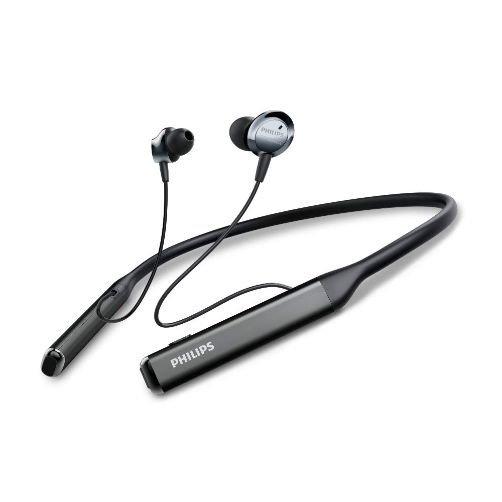 Philips Wireless Neckband Headphones PN505 with Active Noise Canceling, Voice Assistance, Up to 14hours Play time, Hi-Res Audio (TAPN505BK), Black