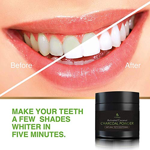 All Natural Charcoal Teeth Whitening Gum Powder -Mint Flavor- Made with Organic Coconut Activated Charcoal and Bentonite Clay Formula for Stronger Healthy White Teeth.No need for Strips, Kits or Gel.