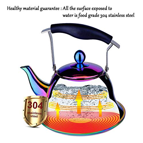 Rainbow Whistling Tea Kettle Stainless Steel Stovetop Teakettle Sturdy Teapot for Tea Coffee Fast Boiling with Infuser Color Rainbow Mirror Finish 2 Liter / 2.1 Quart (Rainbow)