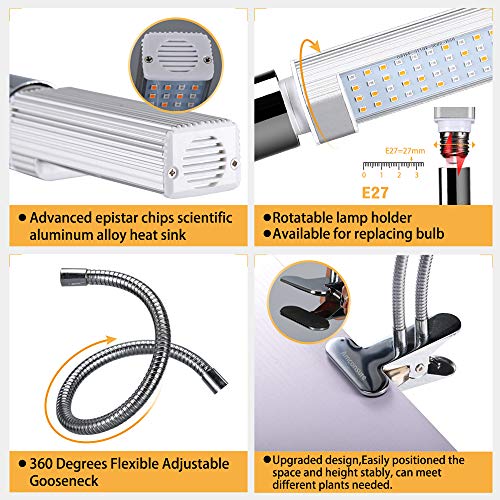 LED Plant Grow Light for Indoor Plants- 45W Full Spectrum Sunlike Replacement Bulbs Plant Light with Double Switch - 360 Degree Dual Head Flexible Gooseneck Grow Lamps ... - Thumbnail 2