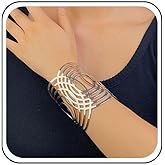 Xduargs Vintage Cuff Bangle Bracelet Open Wide Wire Bracelets Chunky Thick Arm Cuff Upper Wrist Cuff Wrap Bracelet Punk Wide Cuff Bangle for Women(Gold)