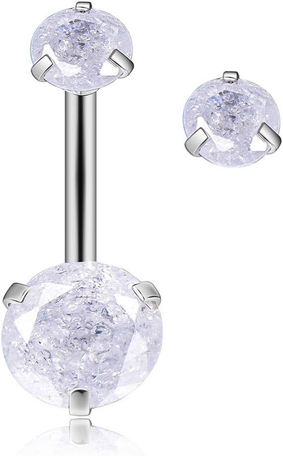 Belly Button Rings Round Cubic Zirconia Navel Barbell Stud Body Piercing (Snowflake Zircon)