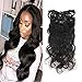 Fshine Body Wave Clip In Human Hair Extensions 12 Inch Natural Black Clip In Hair Extensions for Women 7 Pcs 100 Gram Full Head Clip Ins Wavy Hair Extensions Double Wefted