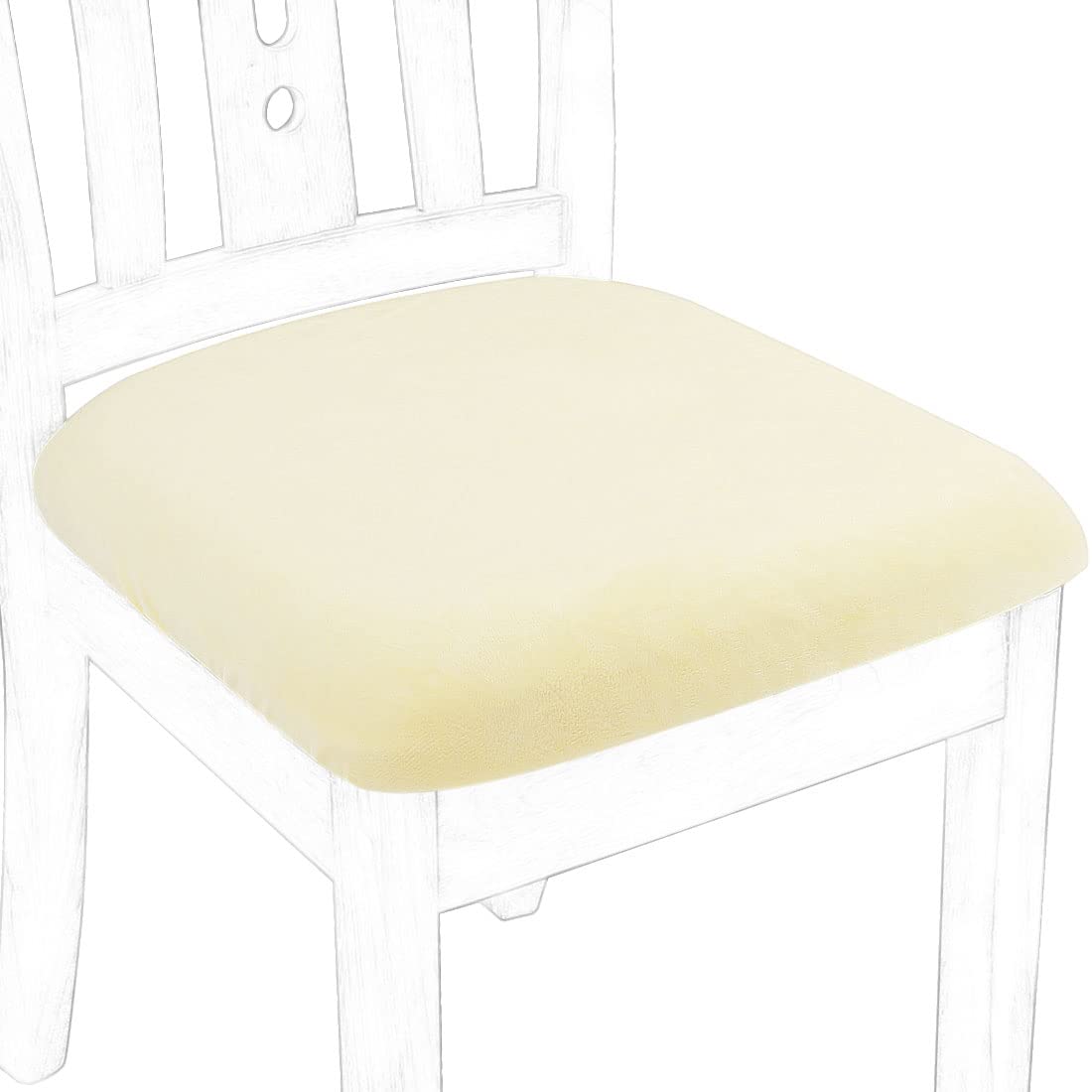 PiccoCasa Dining Chair Seat Covers Set of 6, Velvet Chair Seat Cover with Ties for Dining Room - Stretch Dining Chair Covers for Wedding Hotel, Removable Washable Cream Chair Covers