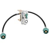 RecPro RV 2-Stage Auto Changeover Propane Regulator w/Hose | 287,500 BTU Capacity Per Tank, 2 Pigtail Hoses Included, Red Empty Tank Indicator, 250 PSI Maximum Working Pressure