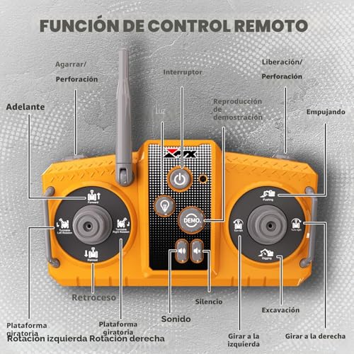 GraceDuck RC Excavator Toy 3 in 1 Remote Control 2.4GHz - Beach and Construction Toys with Alloy Shovel, Crusher and Claw, 680° Spin, Construction Vehicle for Kids Ages 6-12