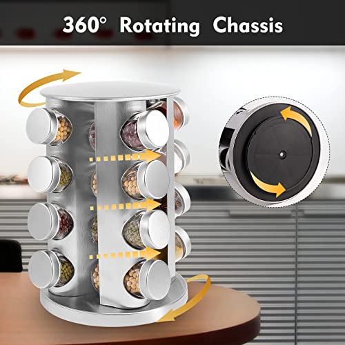 WAYDA Rotating Spice Rack with 16 Jars, Revolving Spice Rack Organizer