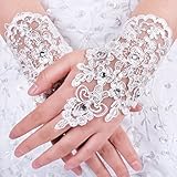 DressLove Short Lace Fingerless Rhinestone Bridal Gloves