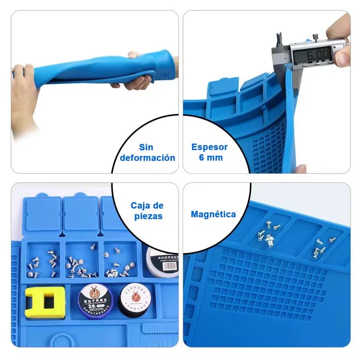 Tapete Antiestático Grande, Estera de Trabajo Silicona Magnético Antiestatica 45*30cm, Alfombrilla de Aislamiento Resistente al Calor, Esterilla de Soldadura para Soldar Reparar Reparación Electrónica