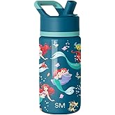 Simple Modern Kids Summit Water Bottle with Straw Lid | Disney Little Mermaid 14oz Stainless Steel Cup Insulated Tumbler for Girls, School | Ariel's Day Dream