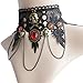 ETERNITY J. Elegant Vintage Black Lace Victorian Lolita Gothic Pendant Choker Necklace Earrings Set (Skull)