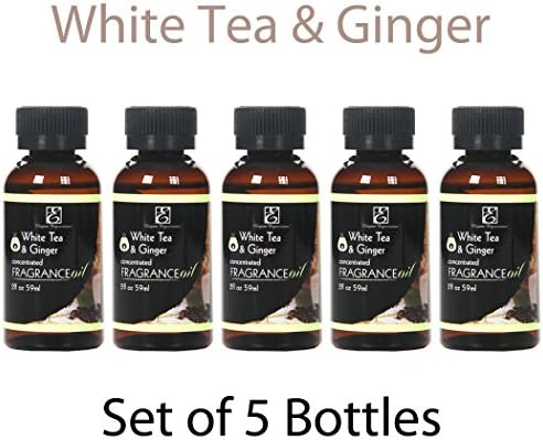 Hosley's Premium Grade Concentrated White Tea Ginger Scented warming OIL for Aromatherapy - Box of 5 / 55 ml each