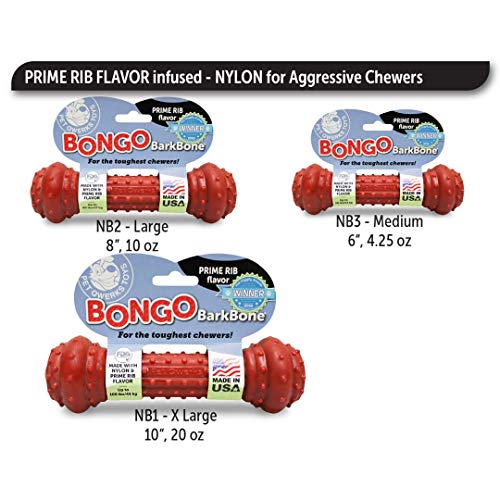 Pet Qwerks Bongo BarkBone Prime Rib Chew Toy Tough Indestructible