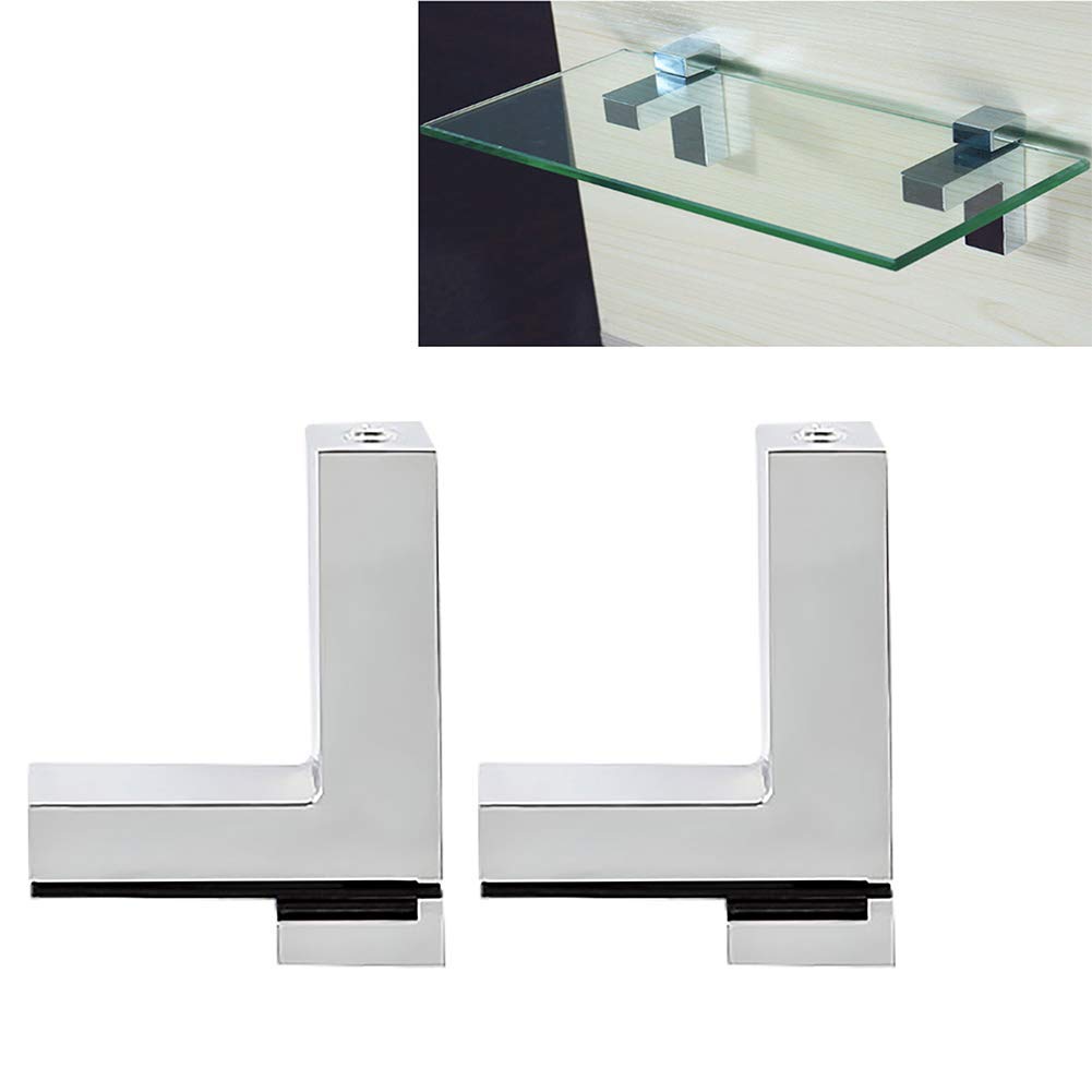 Adjustable Wood/Glass Shelf Bracket, Tiberham Zinc Alloy Polished Chrome Shelf Support Clamp Corner Brace for 3-30mm Thickness Shelf, Wall Mounted Glass Support Clip Wood Holder (Pack of 2)