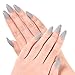 Ejiubas 24 Pcs Grey Color Matte with Glossy Finish Full Cover Talone Medium False Nail Tips