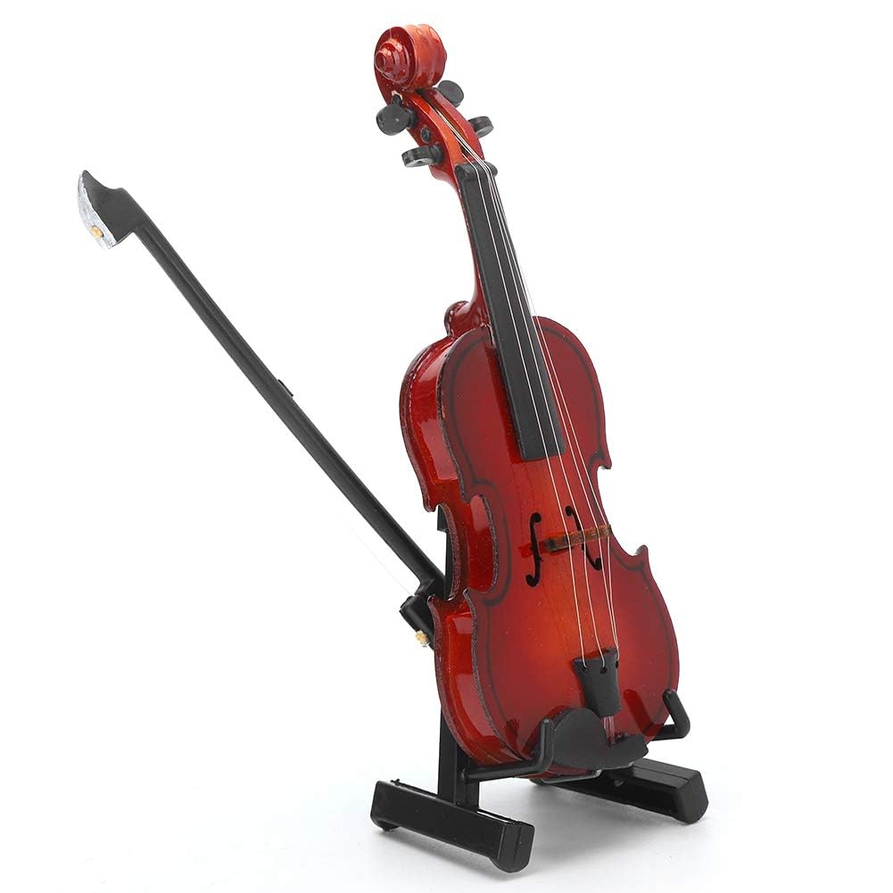 1/6 Scale Wooden Violin Model Mini Musical Instrument Crafts Ornament Accessory with Stand&Case for Dollhouse Home Decoration,Visual Education,Quality Material,Story Props