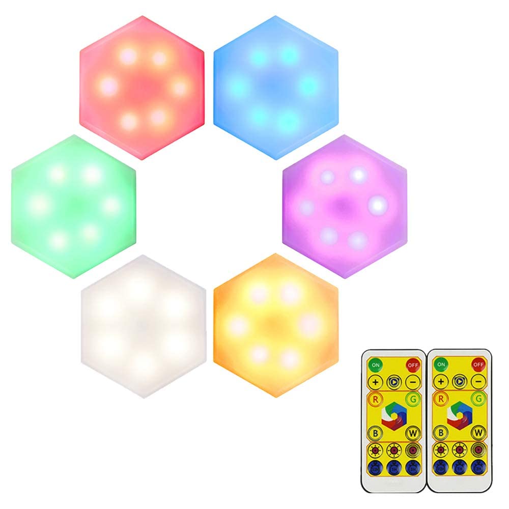 LTXDJ Splicing RGB Lights, 6pcs Touchable Hexagon Led Lights DIY Sensitive Modular Wall Lights Lamp Mini Touch Light with Remote Control