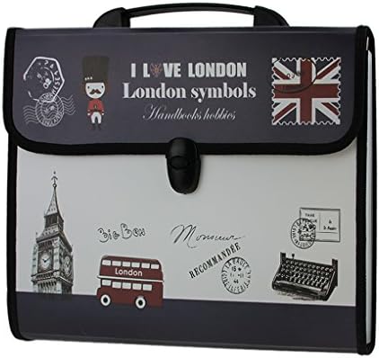 Starsource A4 Size Plastic 13 Compartments File Document Letter Organizer Holder Expending File Hand Bag with Flap Cover,London Style