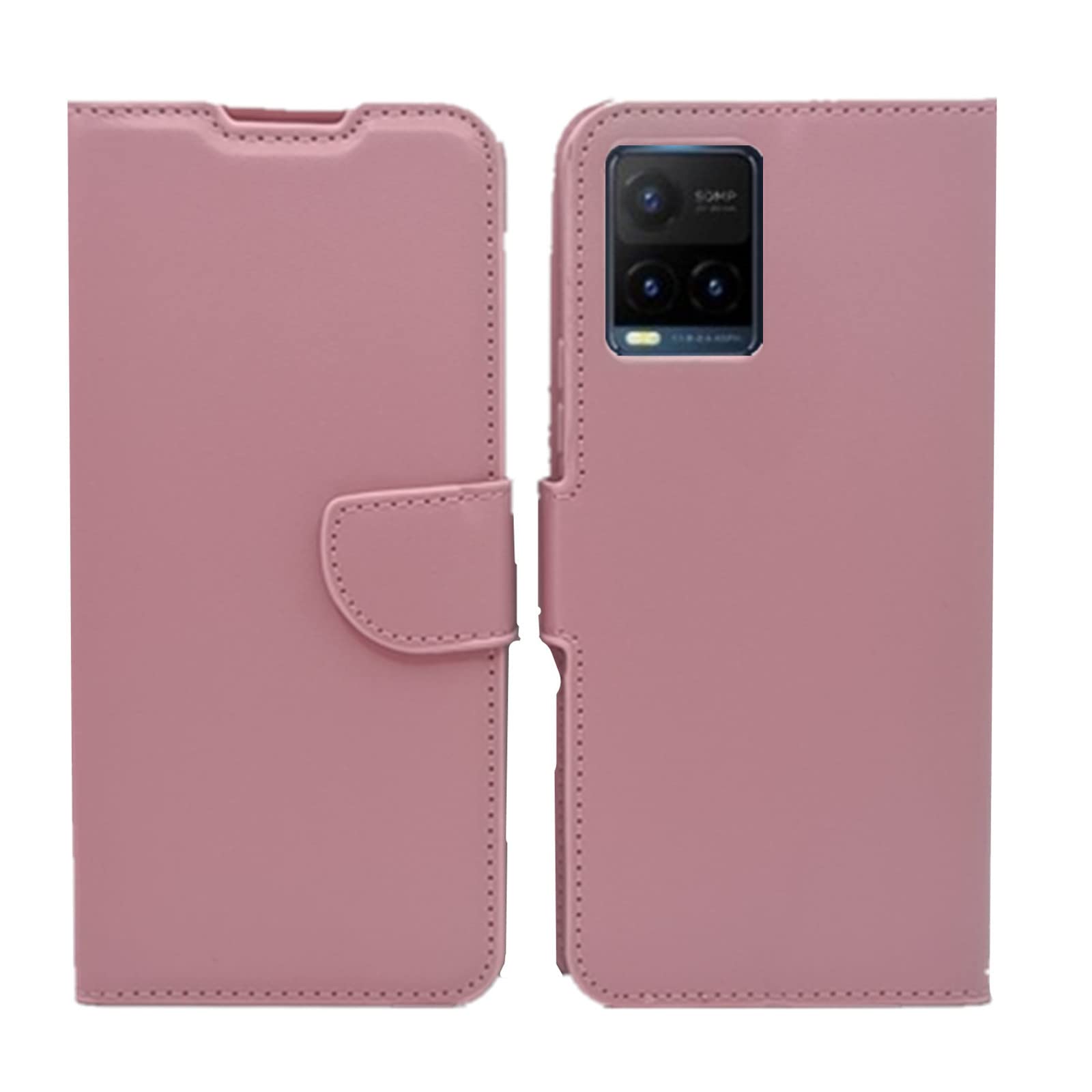 KEJI Cover Case for VIVO Y21/Y21S/Y33S, Leather Book Wallet Case Cover with Flip Stand Stand Magnetic Closure VIVO Y21/Y21S/Y33S, Elegant (Pink)