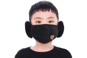 TecHong Kids Winter Warm Windproof Mask with Fluffy Ear Covers - Thick Dustproof Breathable Mouth Cover Half Face Earflaps