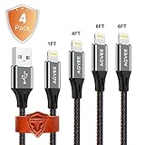 End Tip Unbreakable 4A Heavy Duty, Agvee Gloss Metal, 4 Pack 1FT 4FT 6FT 2m Knit Lightning Cable Set Ties Charger Jeans Braided Durable Fast Cord in Car to Usb Charging for iPhone X 8 7 6 iOS 11 iPad