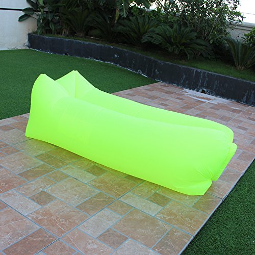 MIONNO Inflatable Chaise Lounger Air Sofa, Air Lounger Inflatable Lazy Bag Couch for Outdoor or Indoor Anti-Air Leaking Waterproof Portable Hammock Chair for Travel Camping Beach (Fluorescent Green)